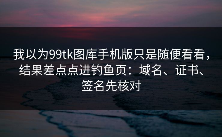 我以为99tk图库手机版只是随便看看，结果差点点进钓鱼页：域名、证书、签名先核对